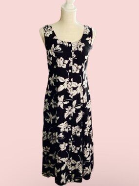 Y2K BFA Classics Women Black White Dress SummerDress 100% Rayon Button down